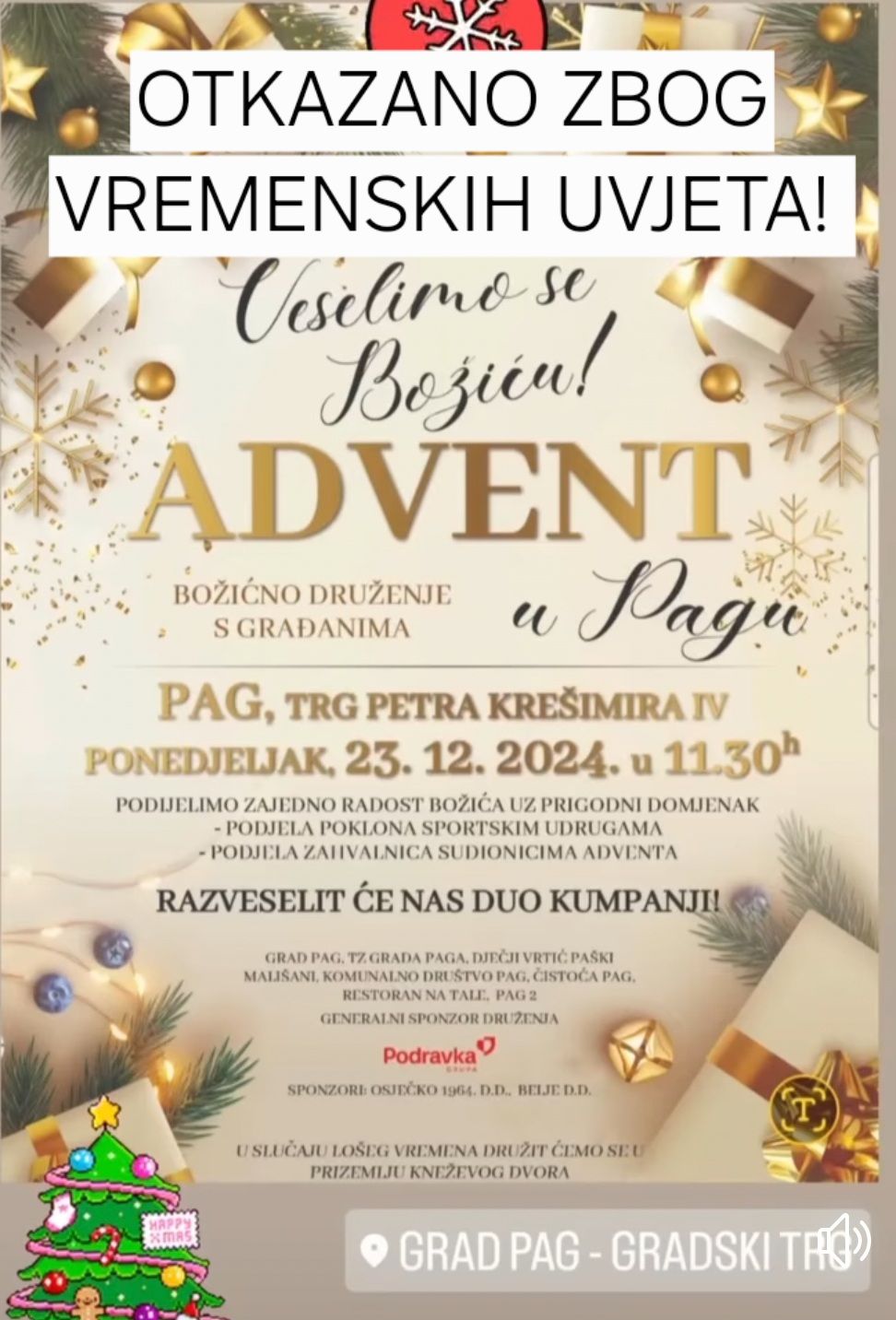 Obavijest o otkazivanju božićnog druženja