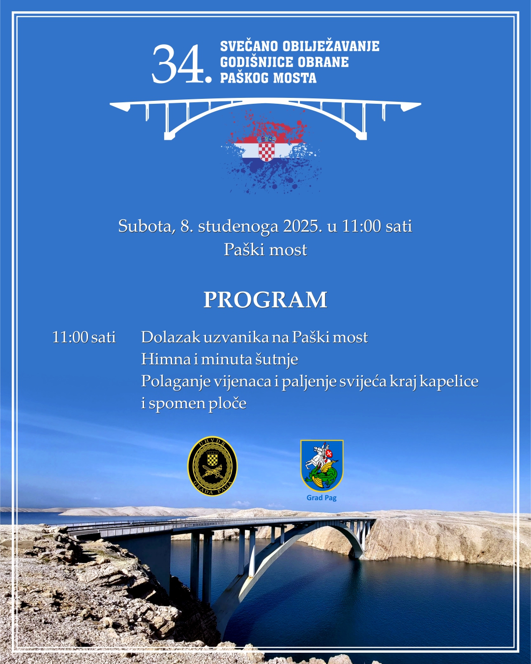 GRAD PAG OBVJAVA 34 godisnjica obrane Paskog mosta 1