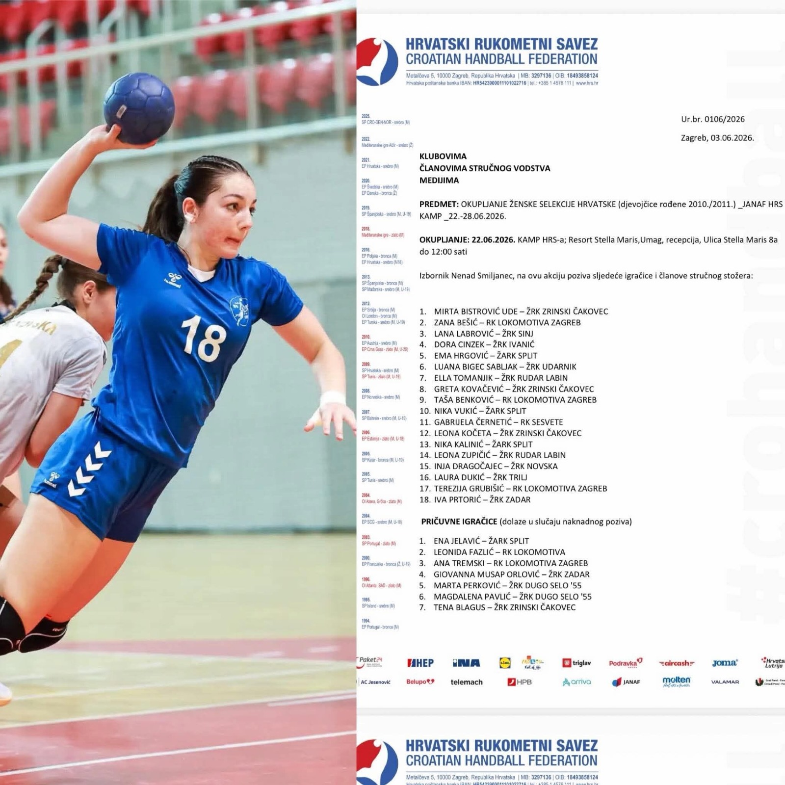 Čestitke Ivi Prtorić na pozivu u hrvatsku rukometnu reprezentaciju